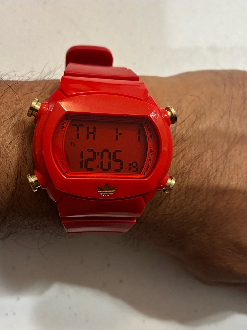 adidas Bold Red Digital Watch with Gold Accents